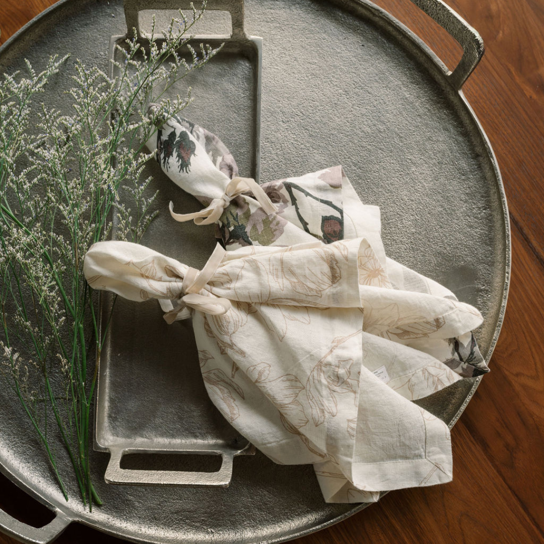 Eggplant and Grey Roses Napkins
