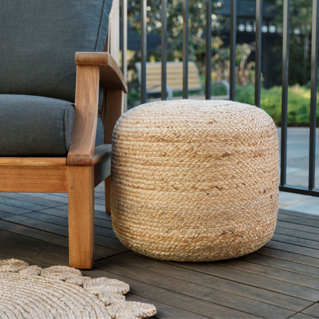 Round Braided Jute Ottoman Pouf