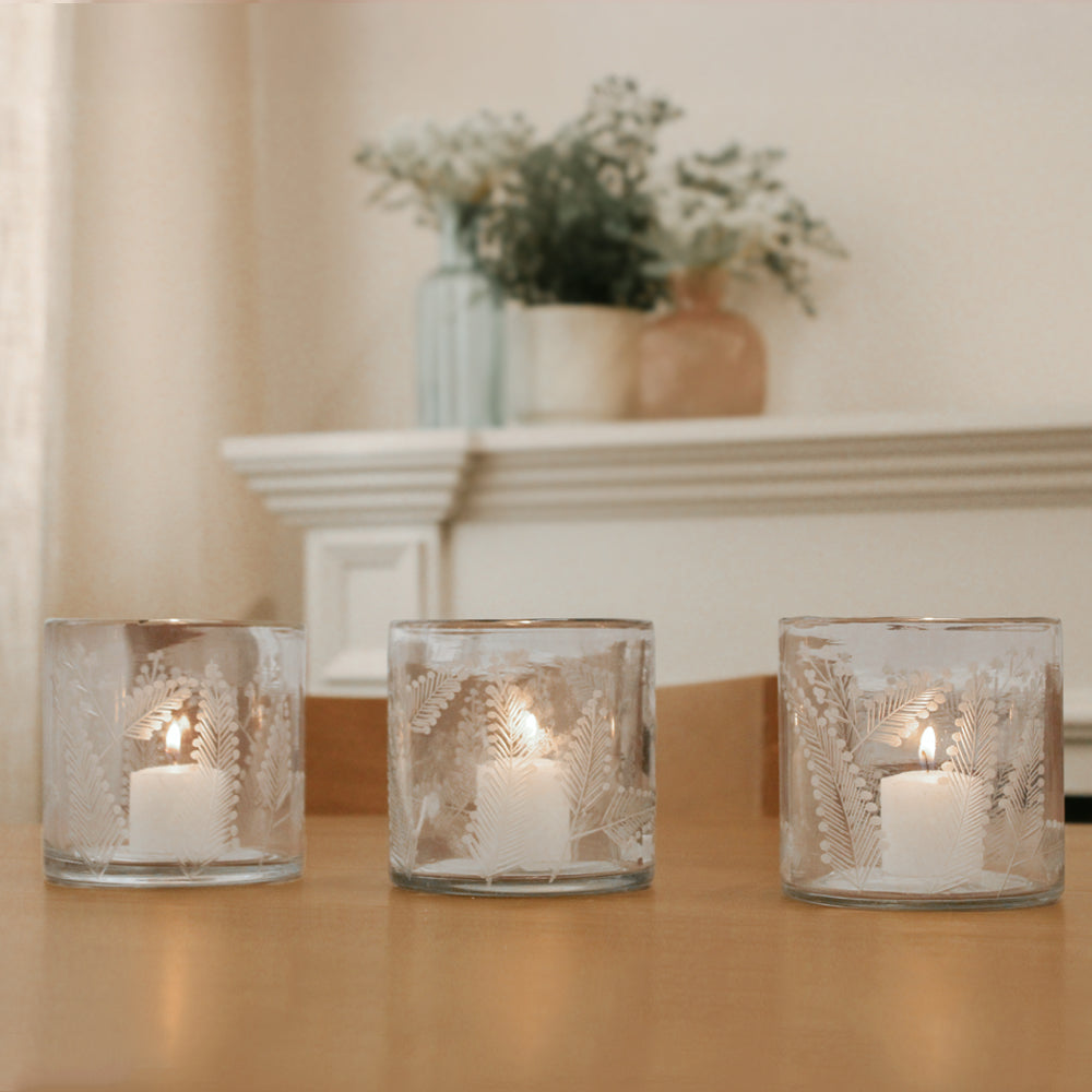 Etched Glass Candleholders