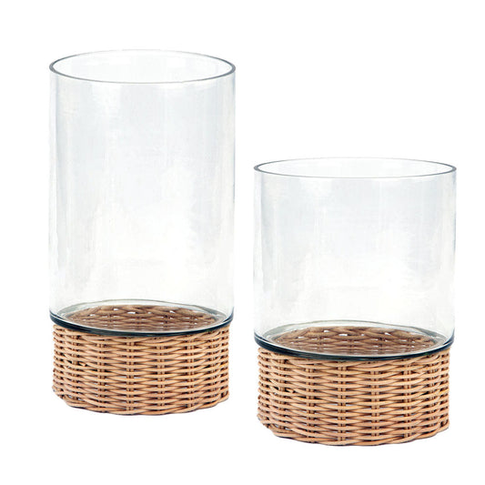 Clear Glass and Rattan Candleholder