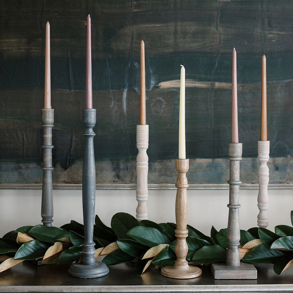 Tapered Candle Holder, Dark Grey Wood