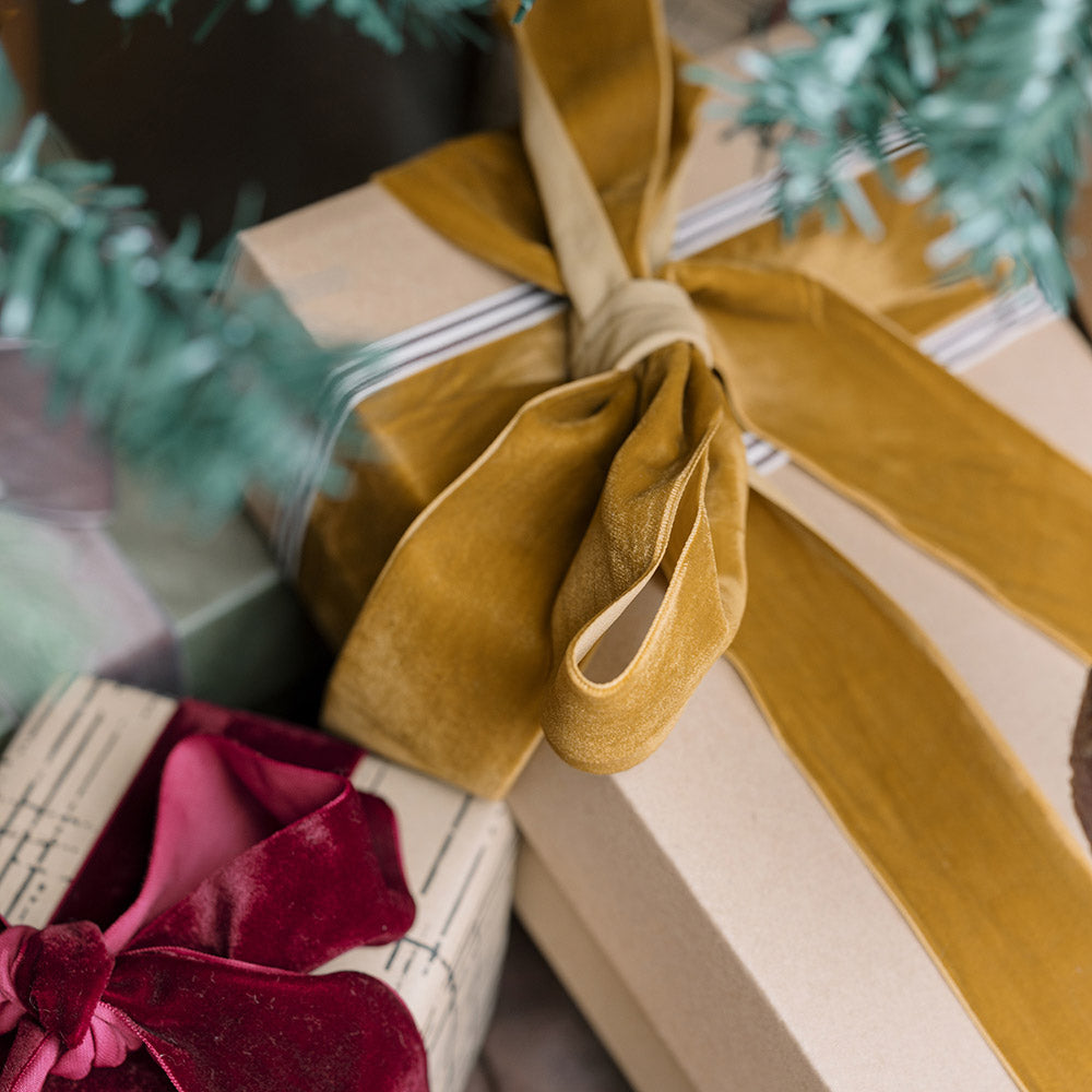 Wide Hand Dyed Velvet Ribbon Gold