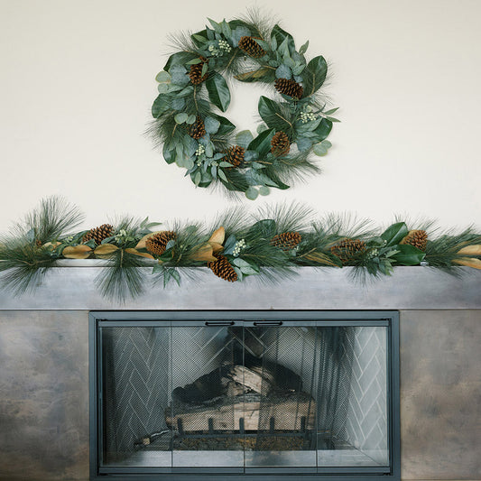 28" Magnolia, Eucalyptus, Pinecone, & Needle Pine Wreath