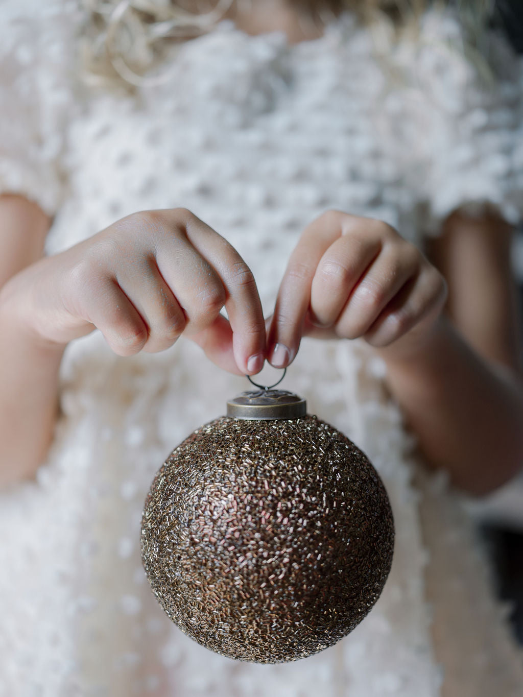 4" Beaded Antique Bronze Glass Ornament