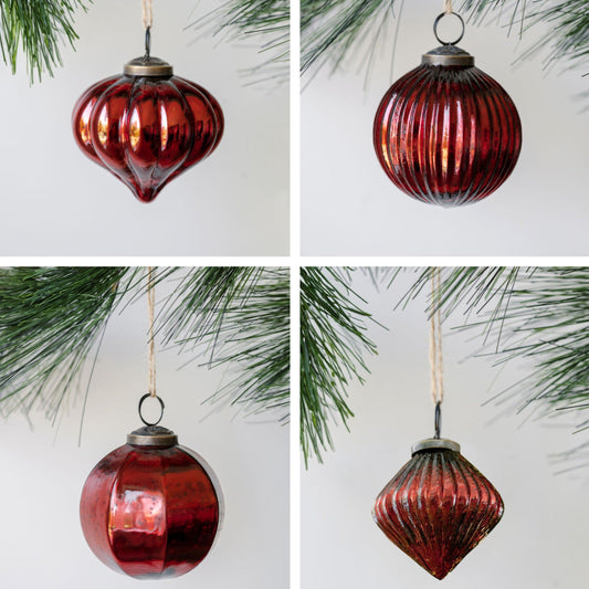 3" Mercury Glass Bordeaux Assorted Style Ornament