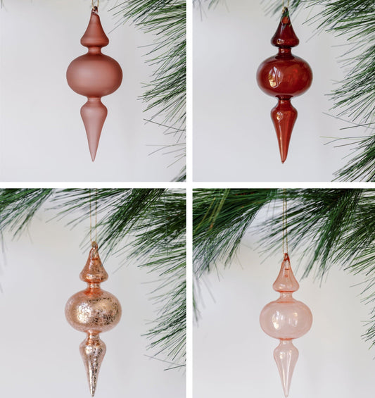 Assorted Vintage Rose & Bordeaux Glass Finial Ornament