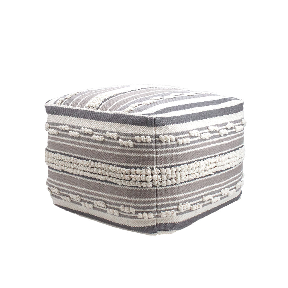 Square Handwoven Stripe Loop Ottoman Pouf