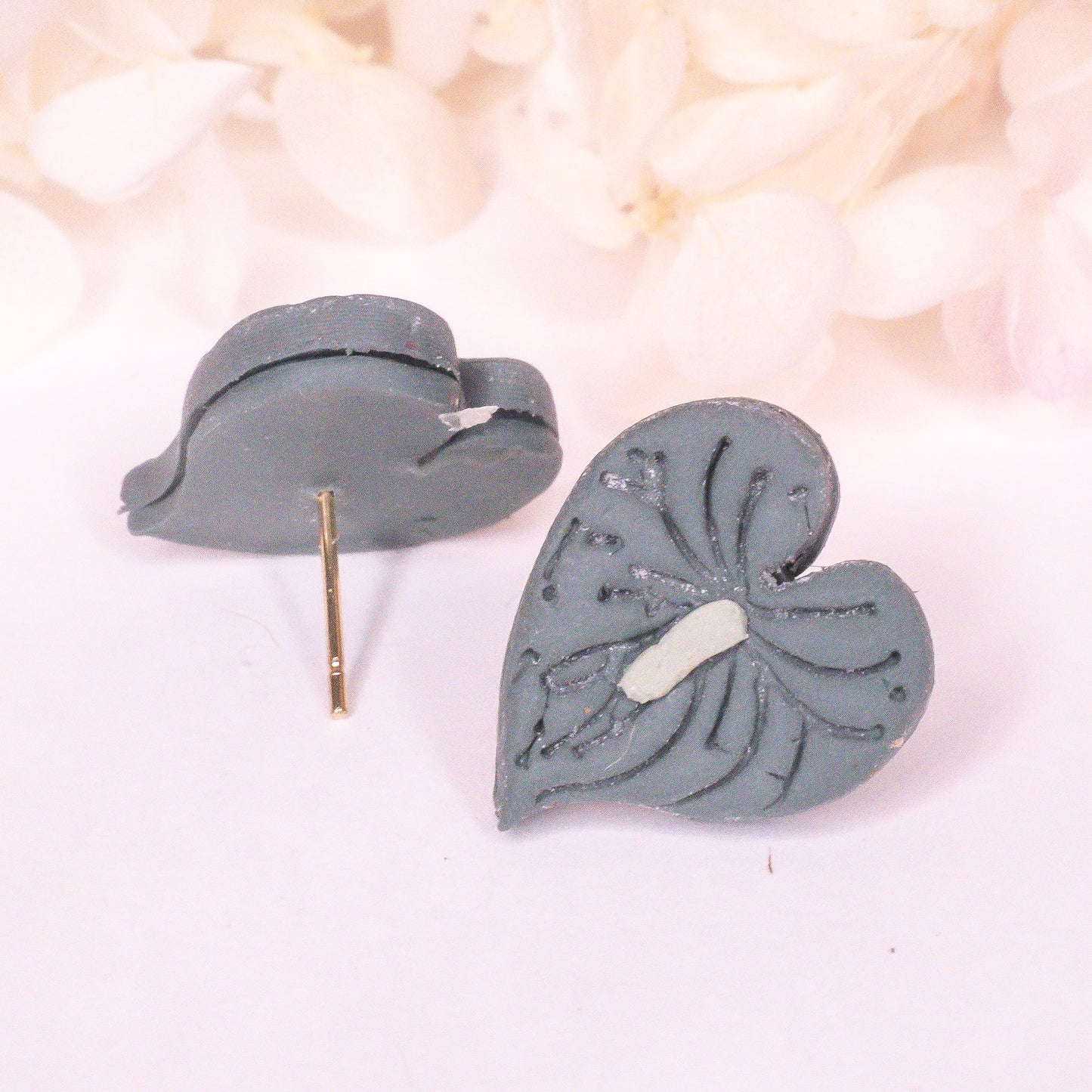 Anthurium Heart Studs - Green