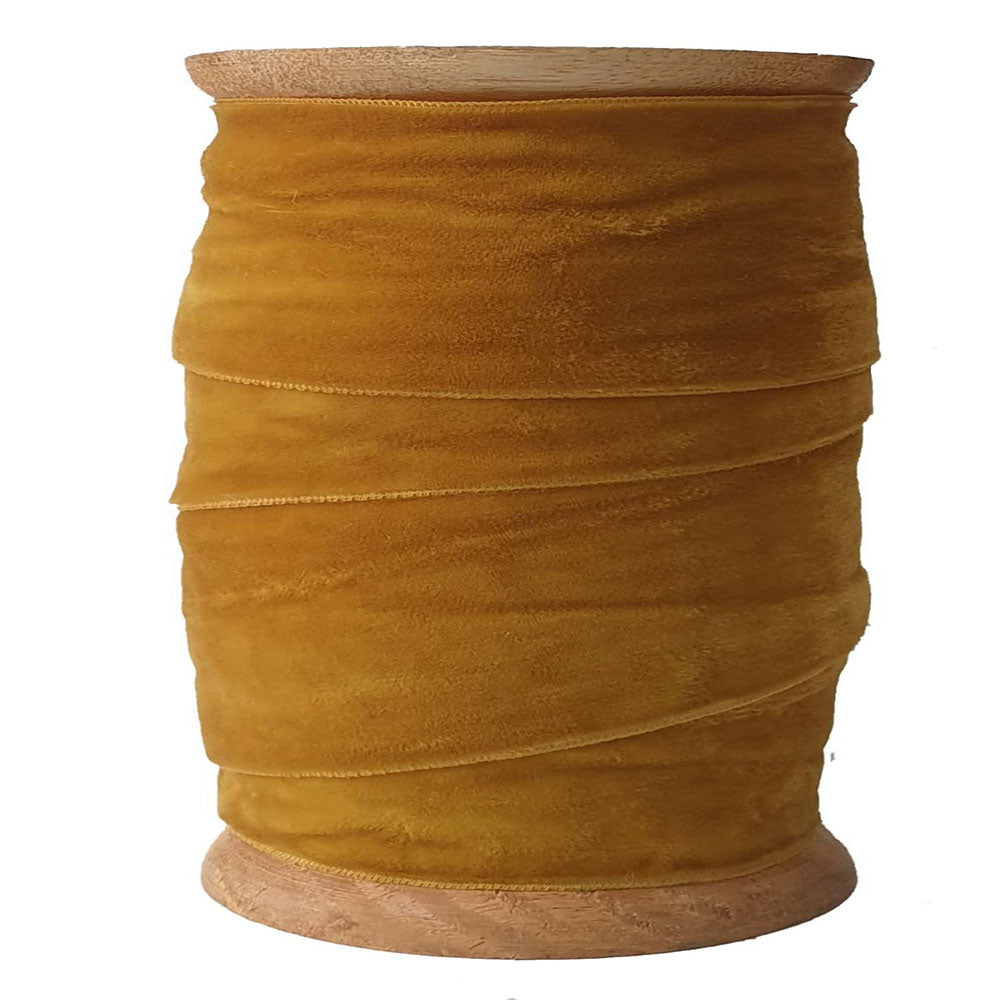 Wide Hand Dyed Velvet Ribbon Gold