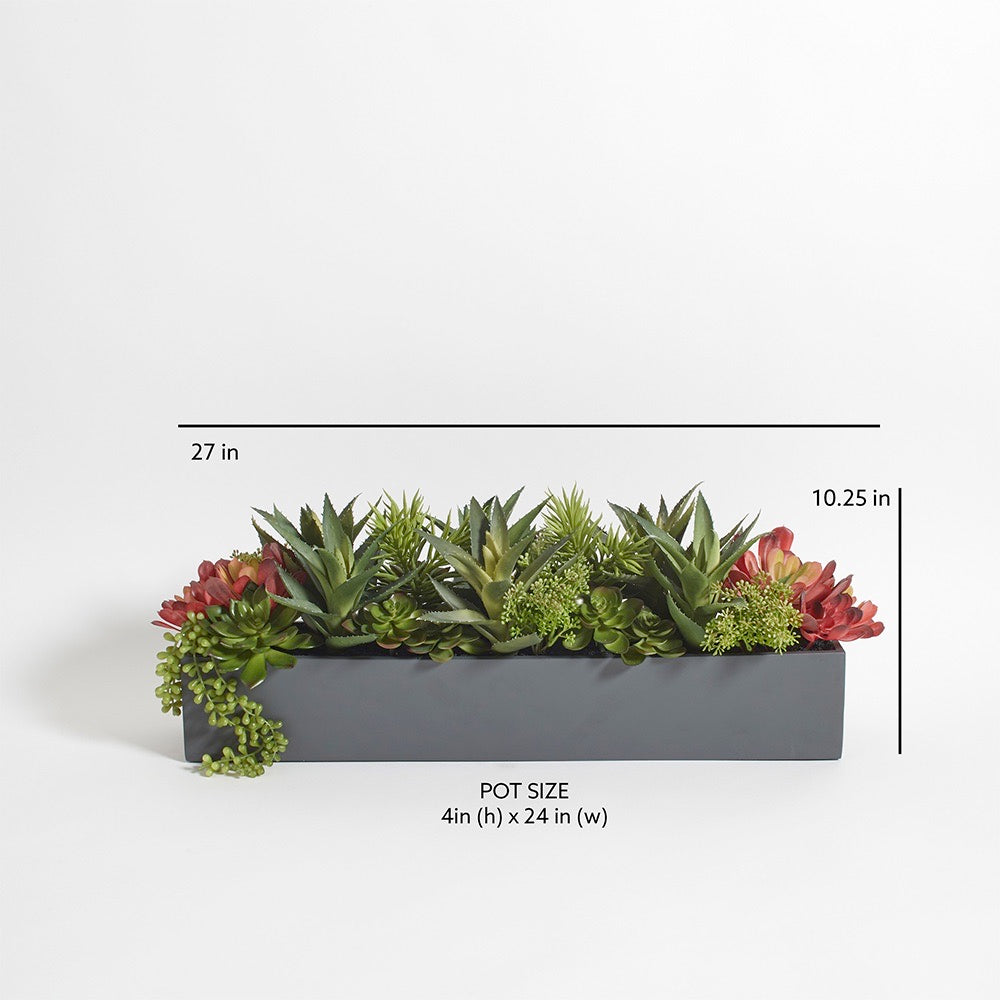 Rectangular Artificial Succulent Arrangement, Gray Planter