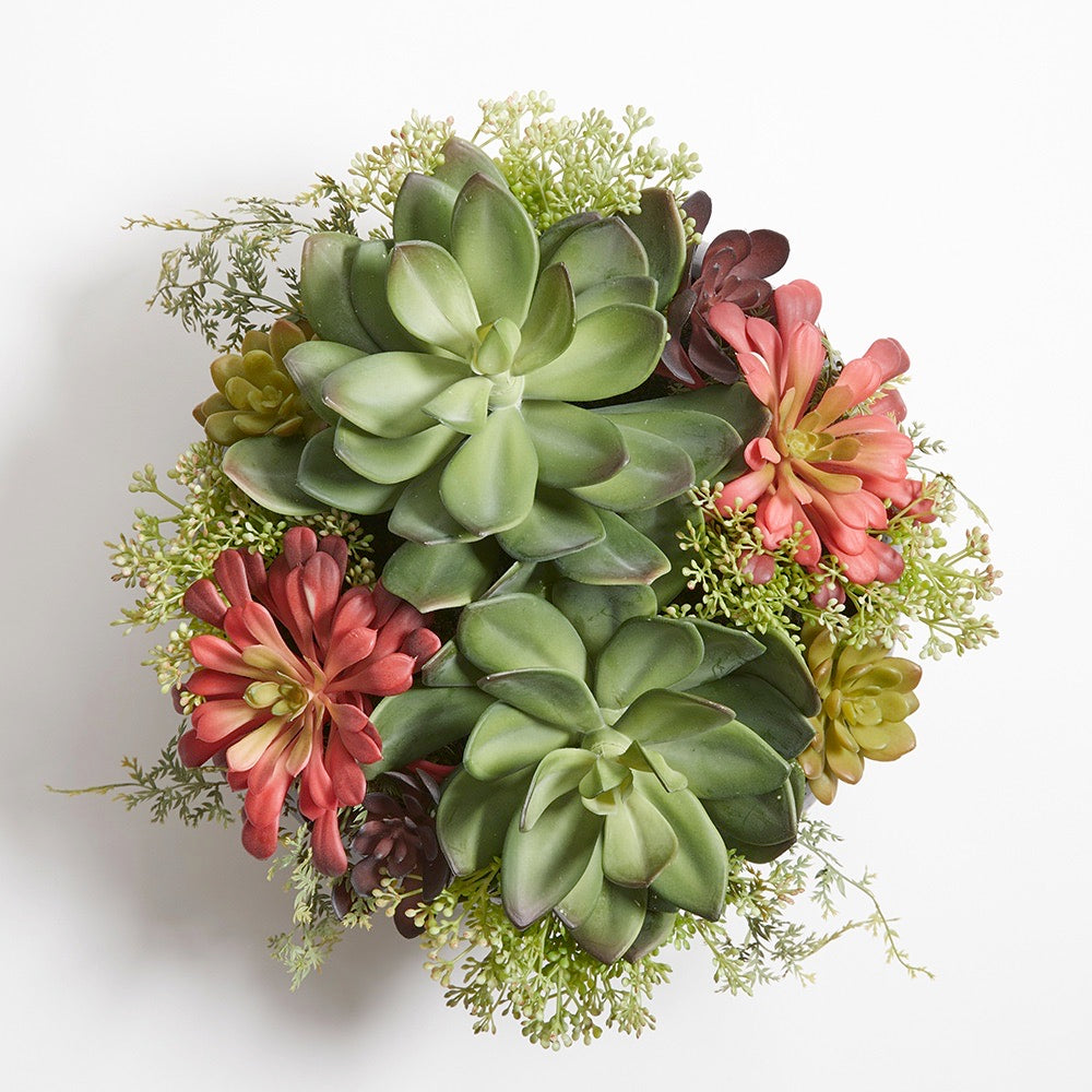 Round Artificial Succulent Arrangement, Gray Planter