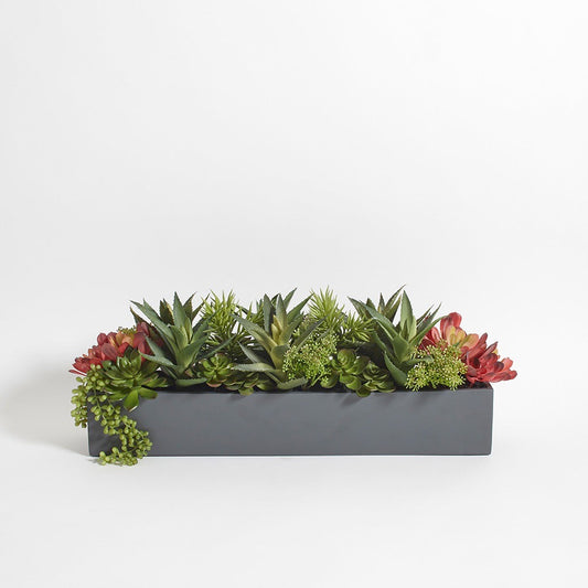 Rectangular Artificial Succulent Arrangement, Gray Planter