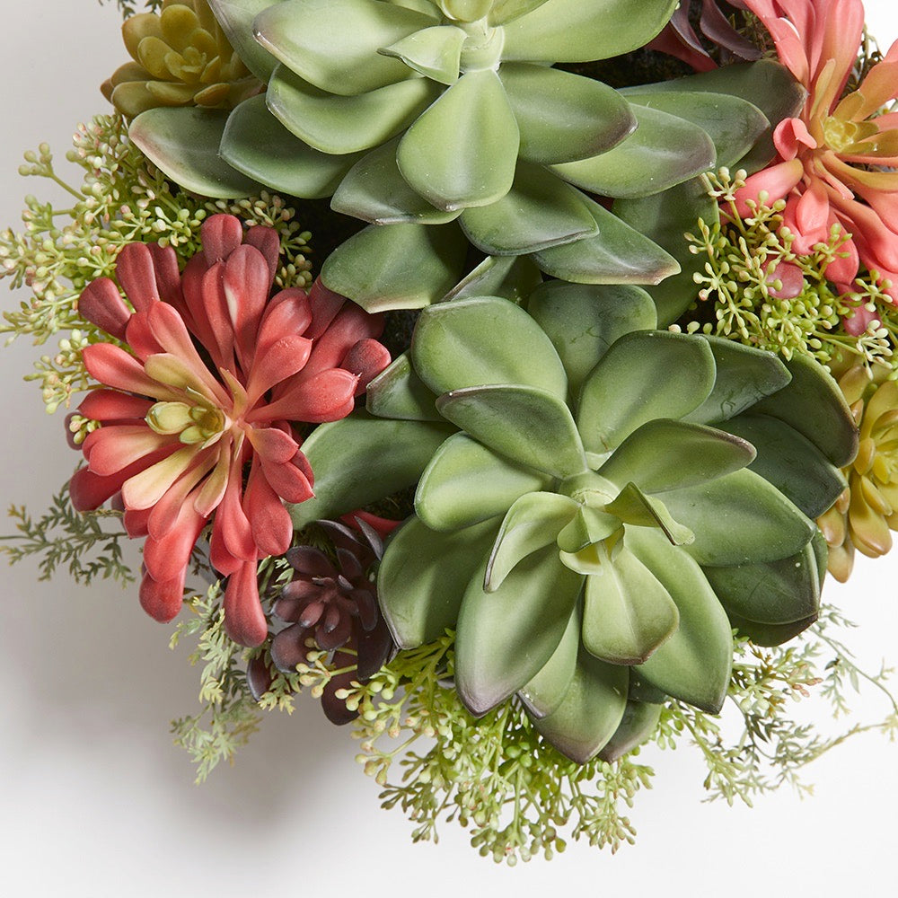 Round Artificial Succulent Arrangement, Gray Planter