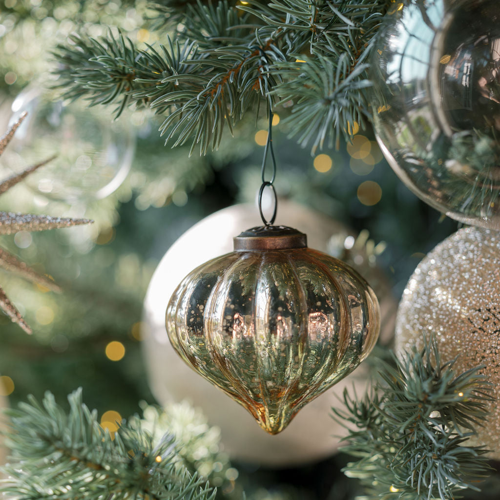 4" Beaded Cream Glass Ornament