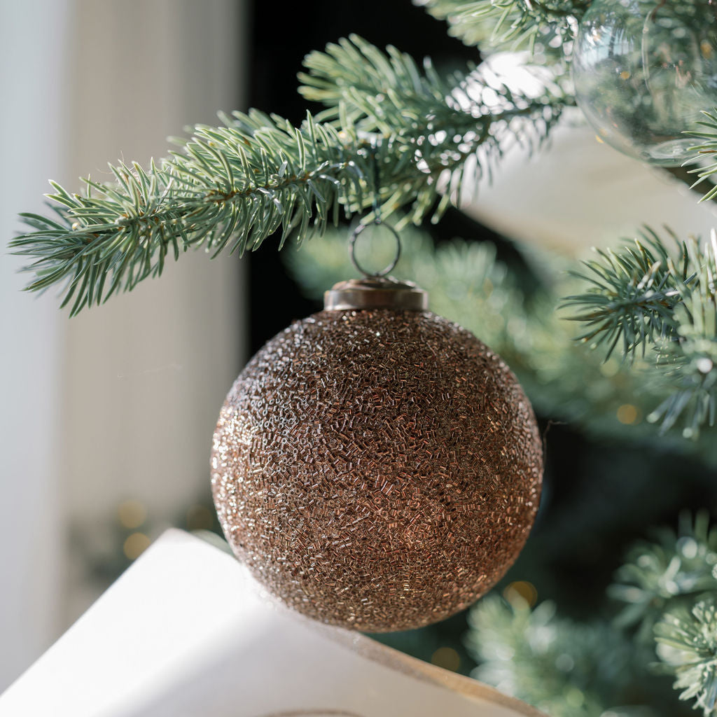 4" Beaded Antique Bronze Glass Ornament