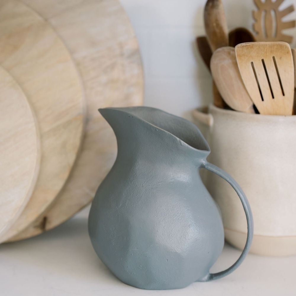 8.5" Warm Grey Aluminum Vase with Handle