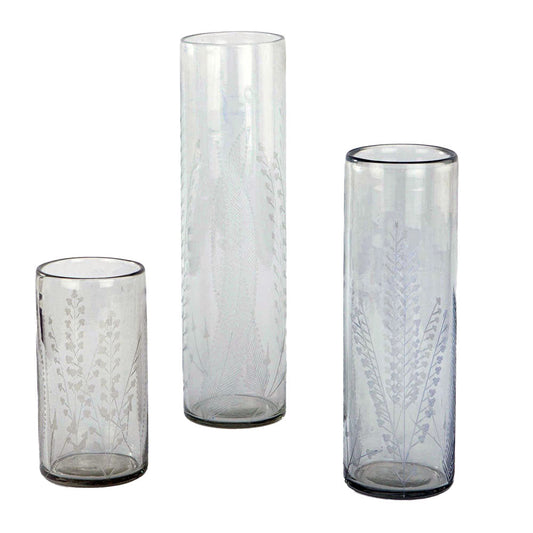 Etched Glass Tall Vases & Candleholders