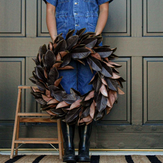 30" Faux Brown Magnolia Leaf Wreath