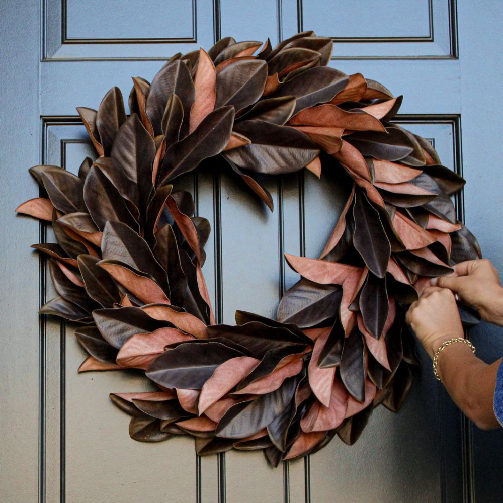 30" Faux Brown Magnolia Leaf Wreath