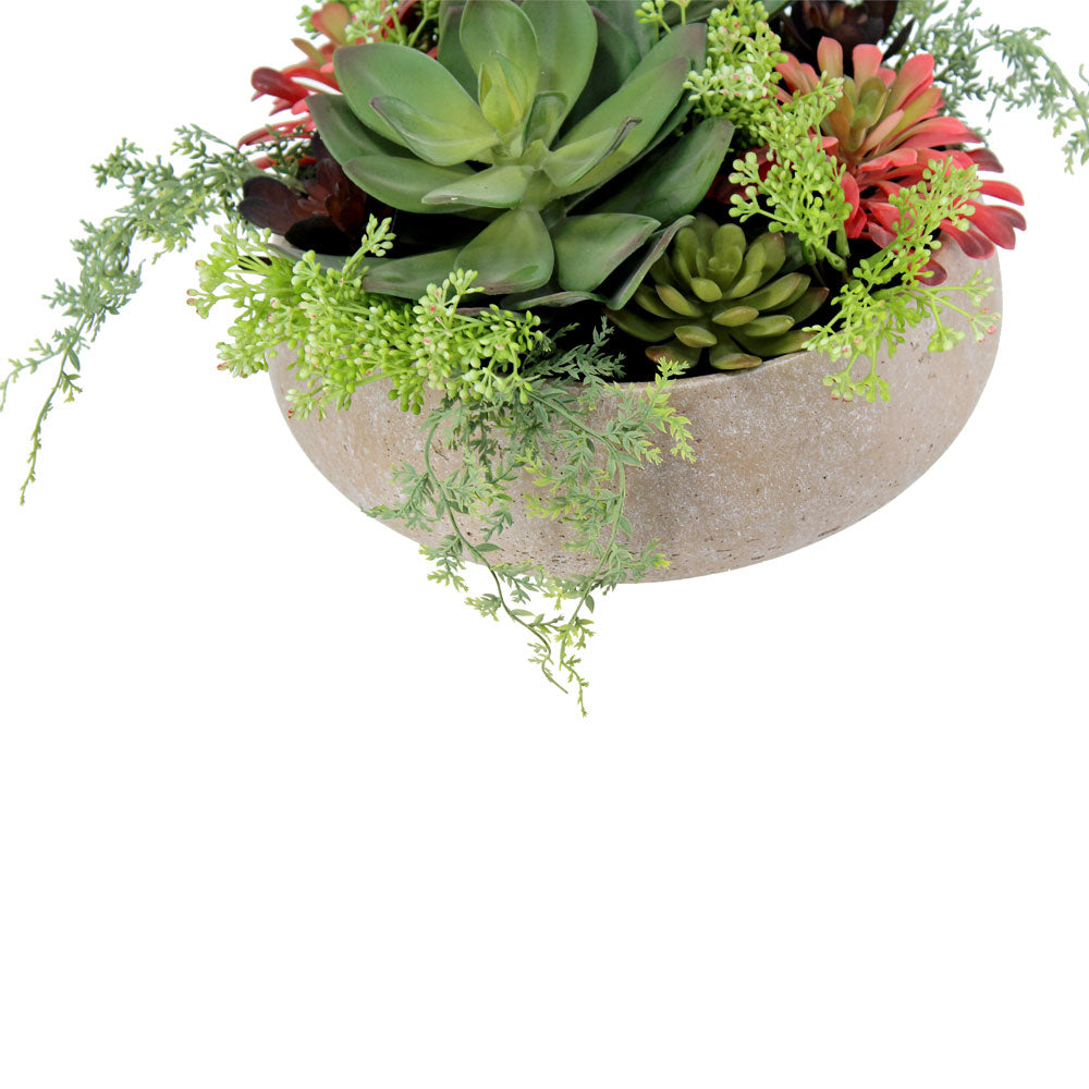 Round Artificial Succulent Arrangement, Natural Planter